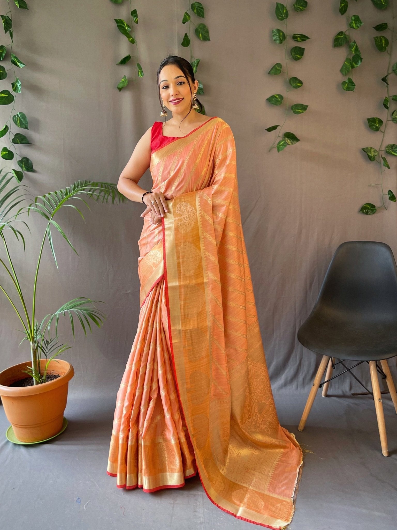 Kasturi Cotton Leheriya Woven Saree Peach Clothsvilla