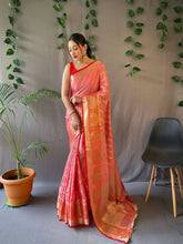Load image into Gallery viewer, Kasturi Cotton Leheriya Woven Saree Pink Clothsvilla