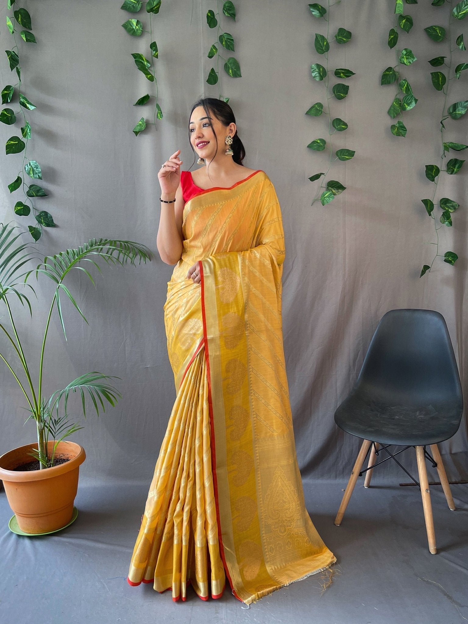 Kasturi Cotton Leheriya Woven Saree Yellow Clothsvilla