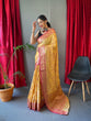Load image into Gallery viewer, Kasturi Cotton Rose Gold Jaal Woven Saree Yellow Clothsvilla