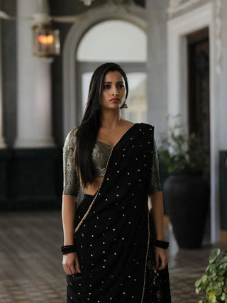 Black Color Sequins And Thread Embroidery Work Georgette Lehenga Choli Set Clothsvilla