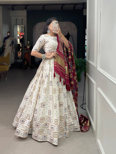 Square Design Sequins And Thread Embroidery Work Khadi Cotton Traditional lehenga Choli Clothsvilla