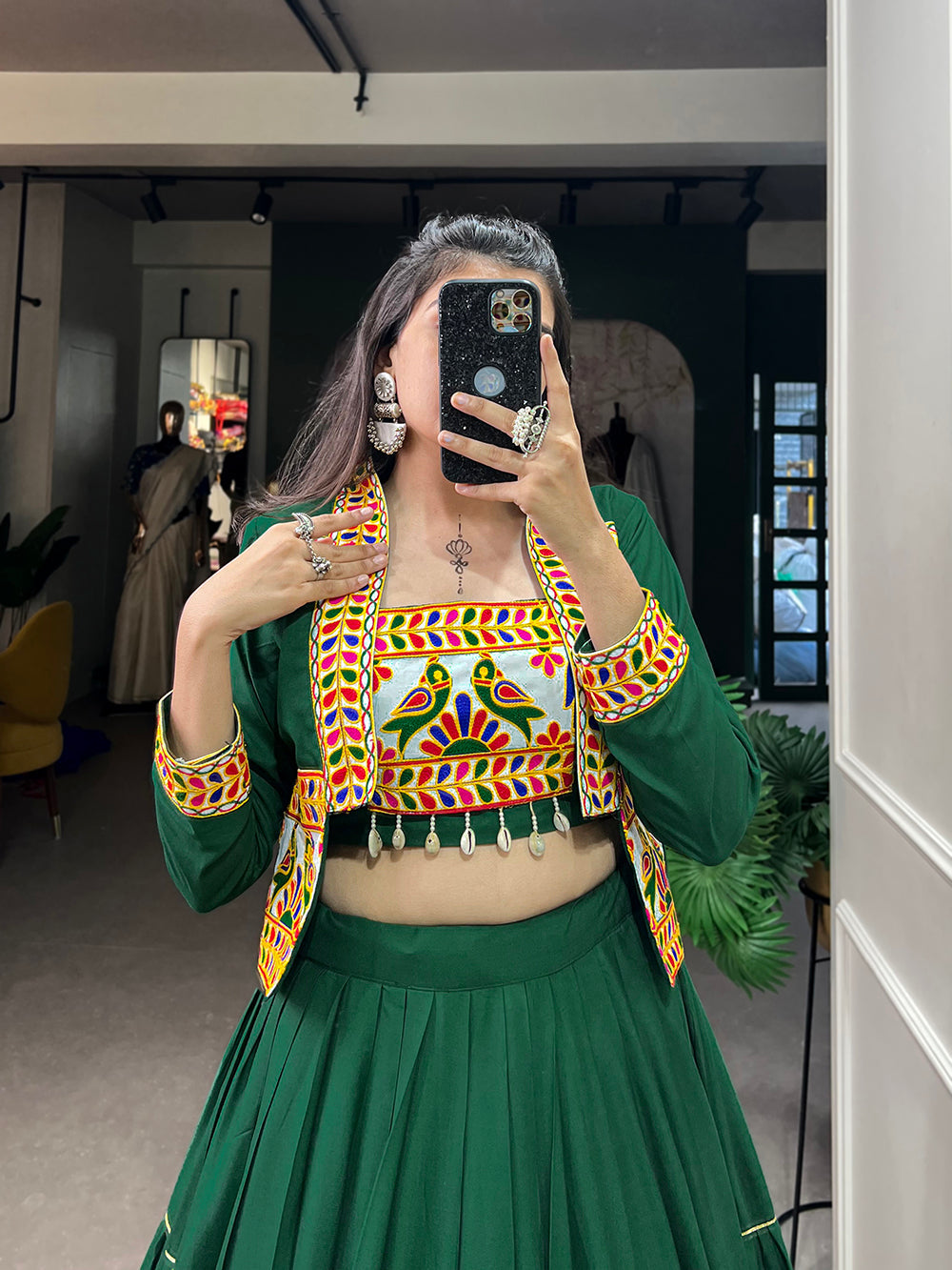 Green Color Plain With Gota Patti Rayon Navratri Collection Chaniya Choli ClothsVilla