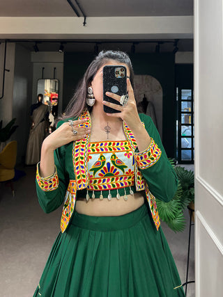 Green Color Plain With Gota Patti Rayon Navratri Collection Chaniya Choli ClothsVilla