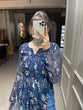 Load image into Gallery viewer, Navy Blue Color Floral Printed Chiffon Naira Cut Kurti Clothsvilla