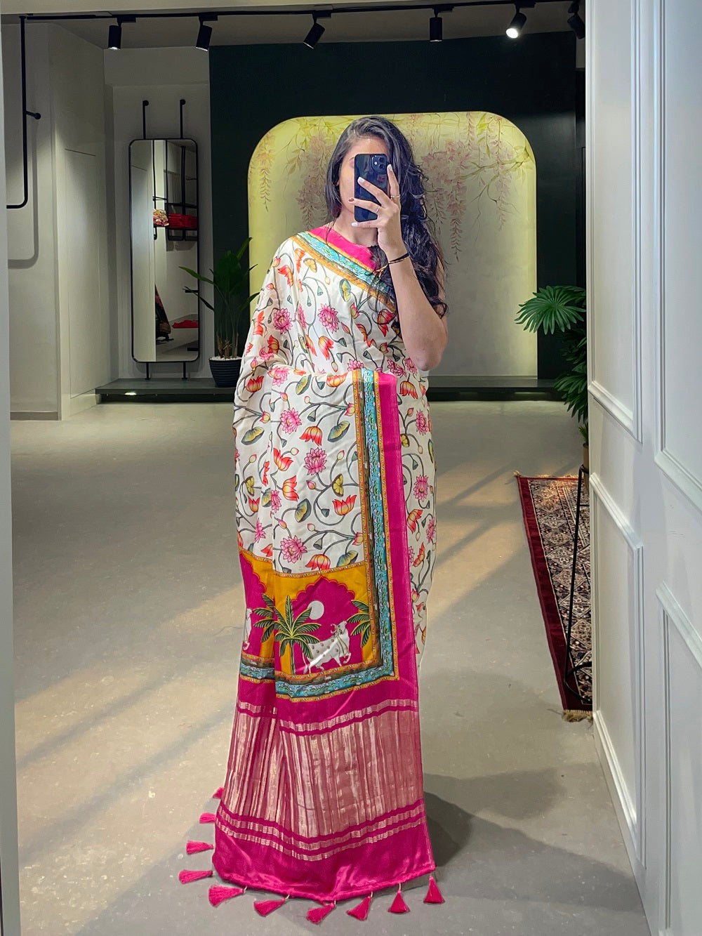 White Color Patola Printed Pure Gaji Silk Saree Clothsvilla