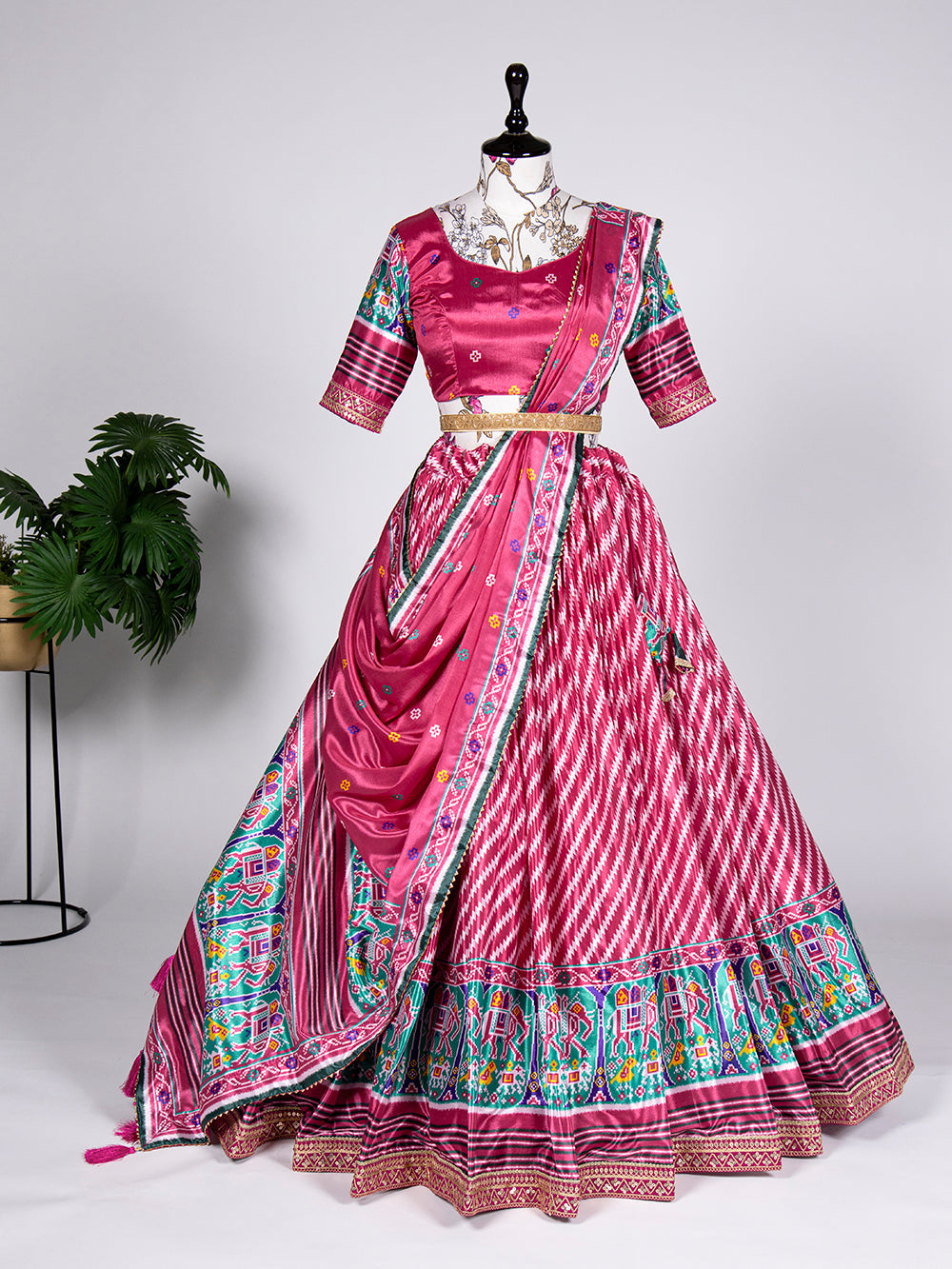 Pink Color Patola Print and Sequins Embroidery Chinon Lehenga Choli ClothsVilla