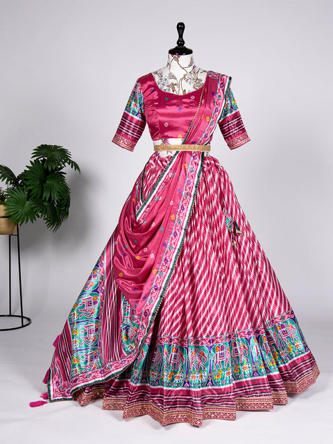 Pink Color Patola Print and Sequins Embroidery Chinon Lehenga Choli ClothsVilla Main image