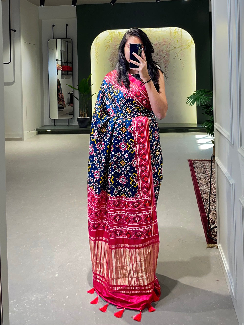 Navy Blue Color Patola Printed Pure Gaji Silk Saree Clothsvilla