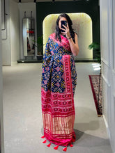 Load image into Gallery viewer, Navy Blue Color Patola Printed Pure Gaji Silk Saree Clothsvilla