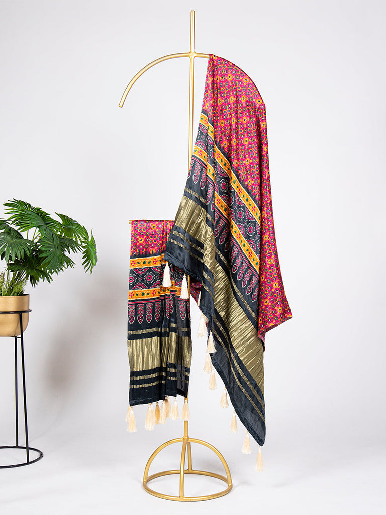 Crimson Color Digital Printed Gaji Silk Dupatta ClothsVilla.com