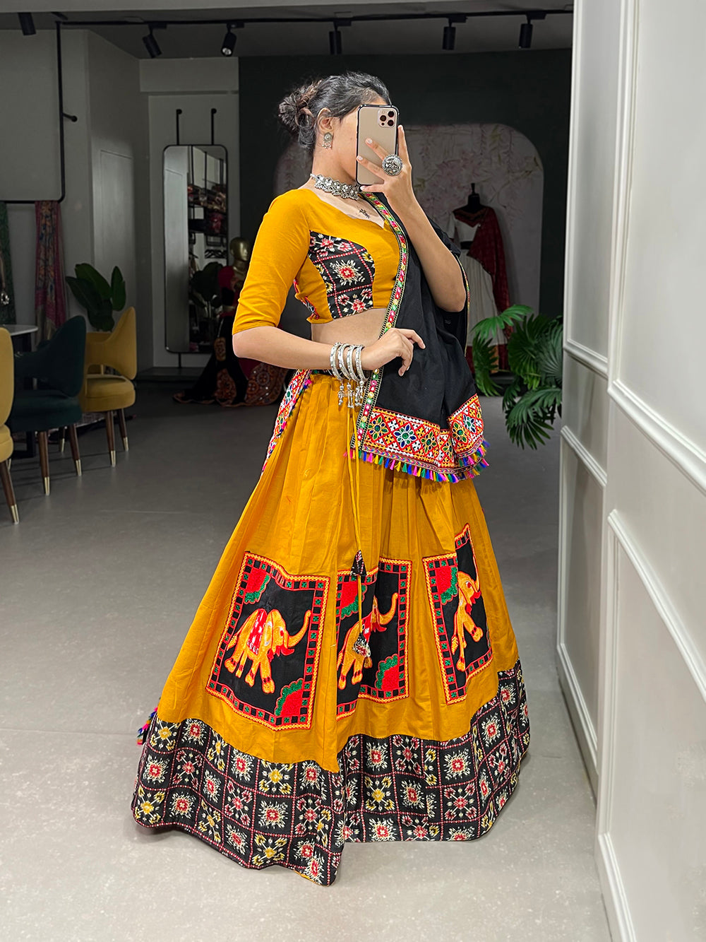 Mustard Color Gamthi Patch Work Cotton Garba Choli ClothsVilla