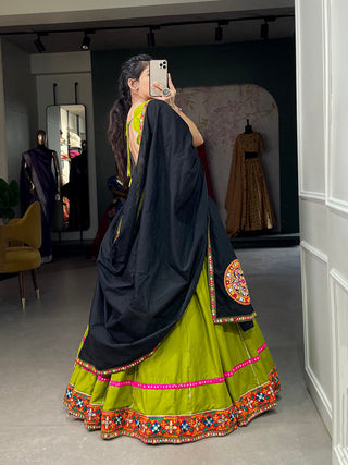 Parrot Color Gamthi Work With Paper Mirror Work Cotton Dandiya Choli ClothsVilla