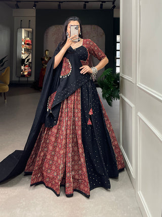 Maroon Color Printed And Over All Mirror Work With Gotta Patti Cotton Lehenga Choli ClothsVilla.com