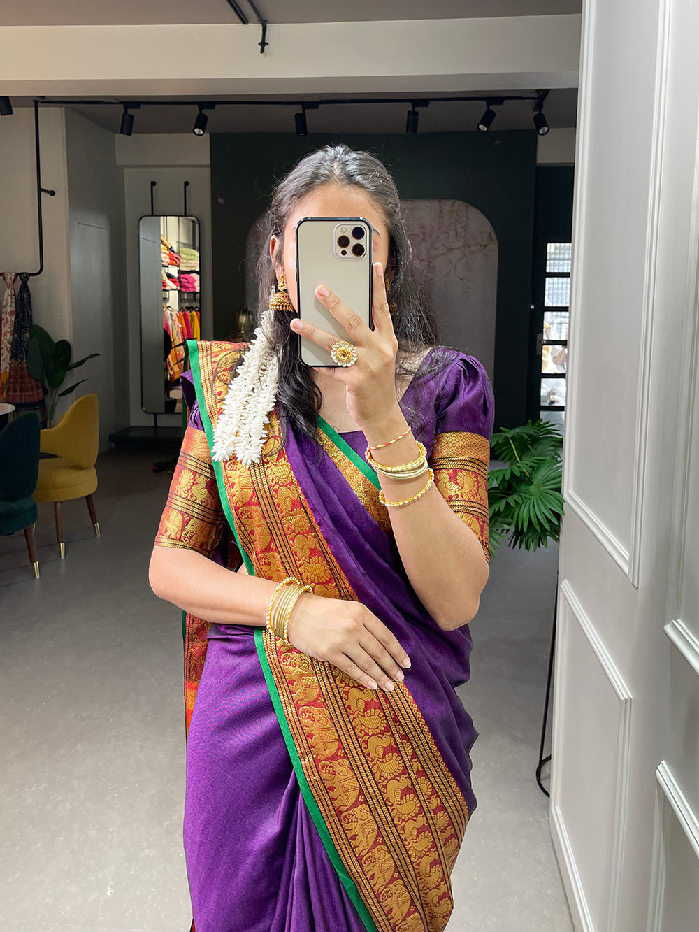 Purple Color Zari Weaving Work Narayan Pet Saree Clothsvilla