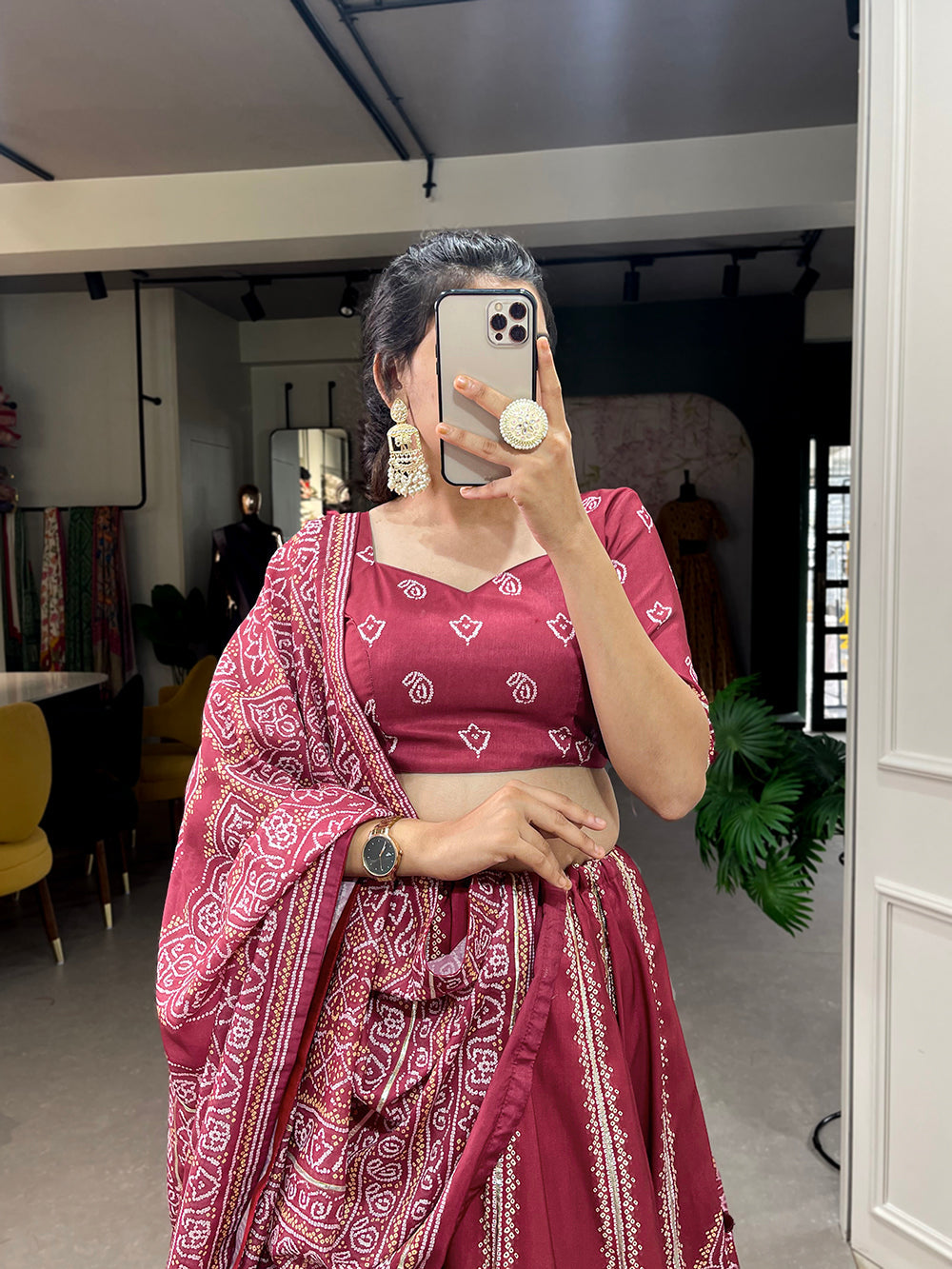 Maroon Color Bandhej Printed With Gota Patti Vaishali Silk Lehenga Choli ClothsVilla.com