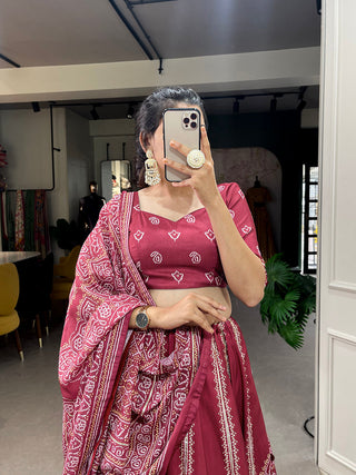 Maroon Color Bandhej Printed With Gota Patti Vaishali Silk Lehenga Choli ClothsVilla.com