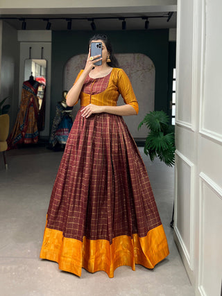 Brown Color Zari Weaving Work Zari Chex South Dress Clothsvilla
