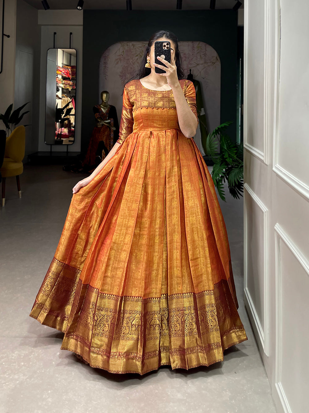 Orange Color Zari Weaving Work Kanjivaram Dress Clothsvilla