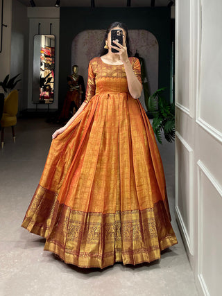 Orange Color Zari Weaving Work Kanjivaram Dress Clothsvilla