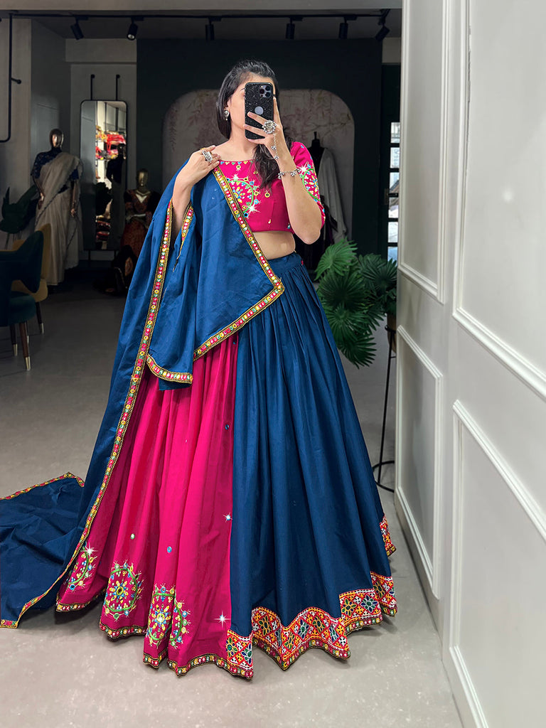 Pink Color Original Mirror Handwork And Gamthi Work Cotton Traditional Chaniya  Choli ClothsVilla.com