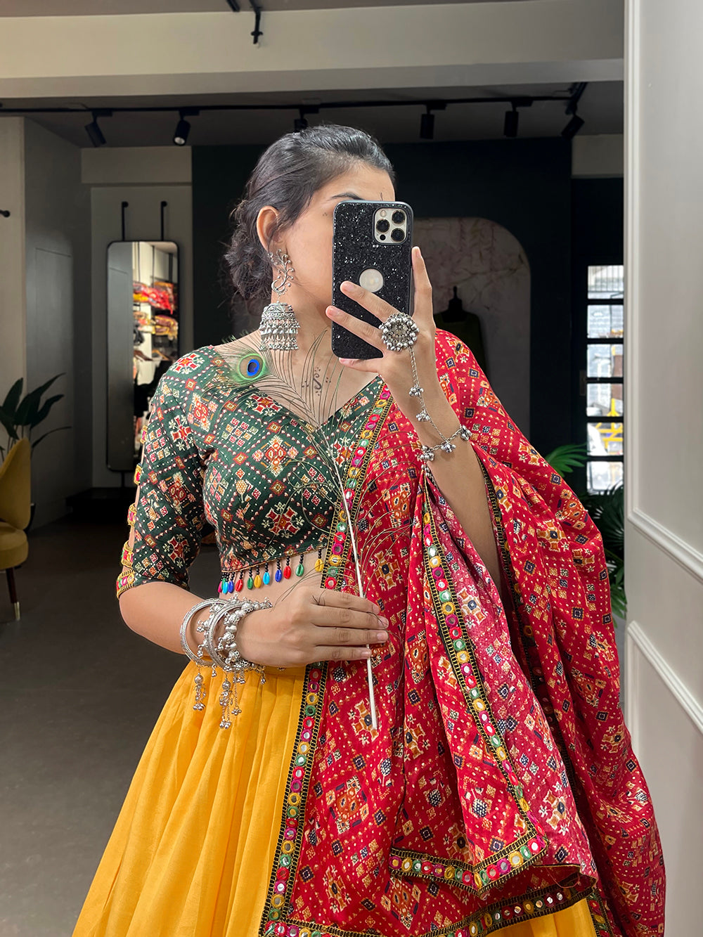 Yellow Color Printed And Gamthi Work Lace Border Cotton Lehenga Choli ClothsVilla.com