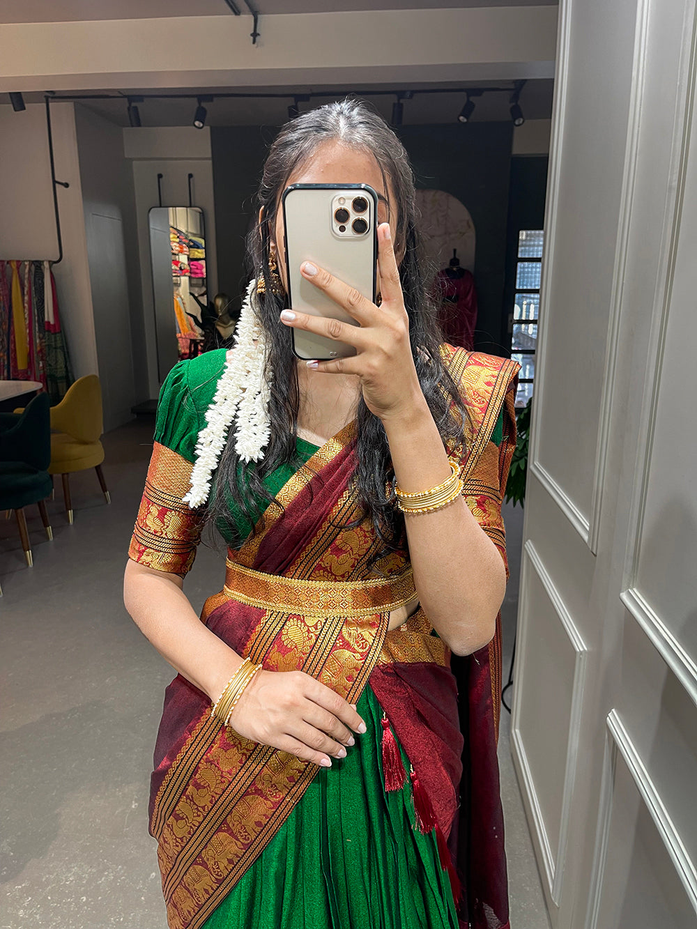 Green Color Zari Weaving Work Narayan Pet Cotton Half Saree Lehenga Clothsvilla