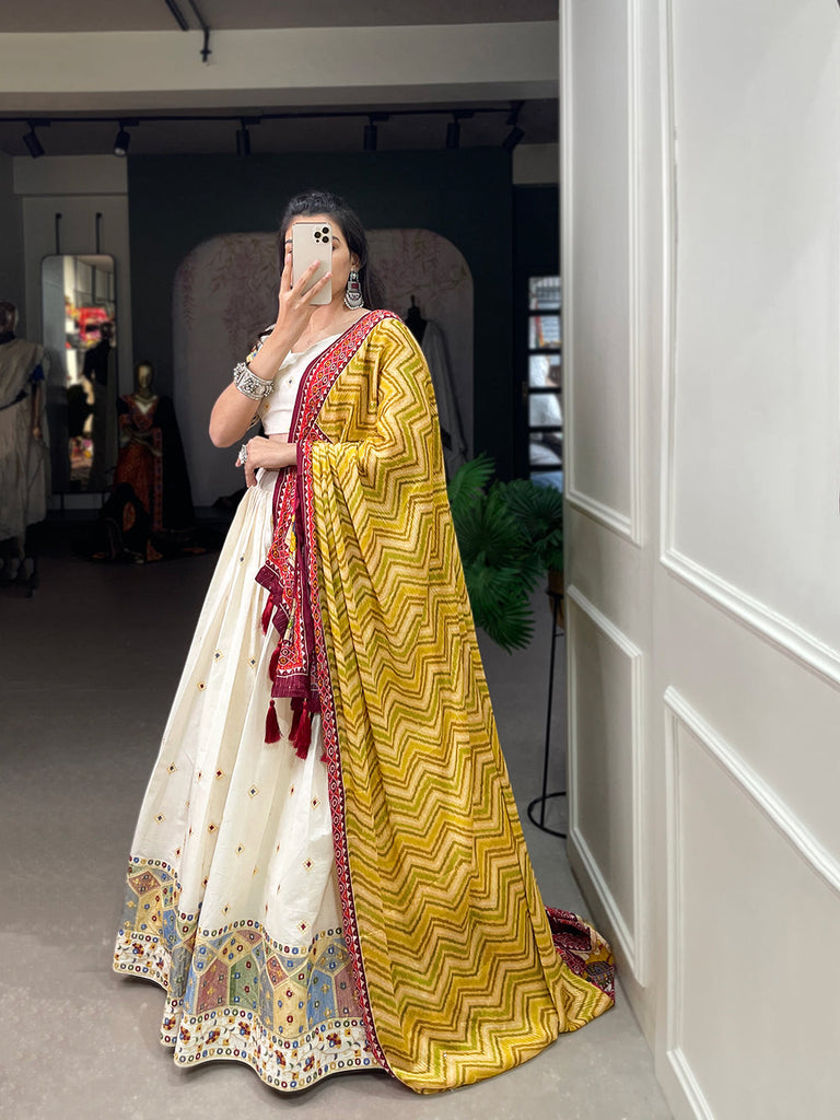 Temple Design Sequins And Thread Embroidery Work Khadi Cotton Wedding Wear Lehenga Choli Clothsvilla
