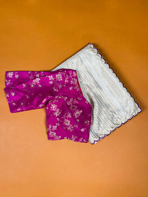 Rani Pink Color Arca Work Manipuri Tussar Saree Clothsvilla Main image