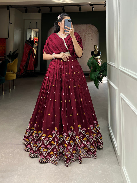 Maroon Color Thread Embroidery Work Vichitra Silk Lehenga Choli Clothsvilla Main image