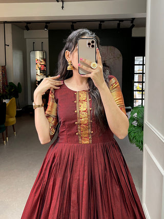 Maroon Color Zari Weaving Work Narayan Pet (Cotton) Dress Clothsvilla