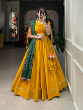 Load image into Gallery viewer, Mustard Color Plain With Gotta Patti Lace Border Cotton Lehenga Choli ClothsVilla.com