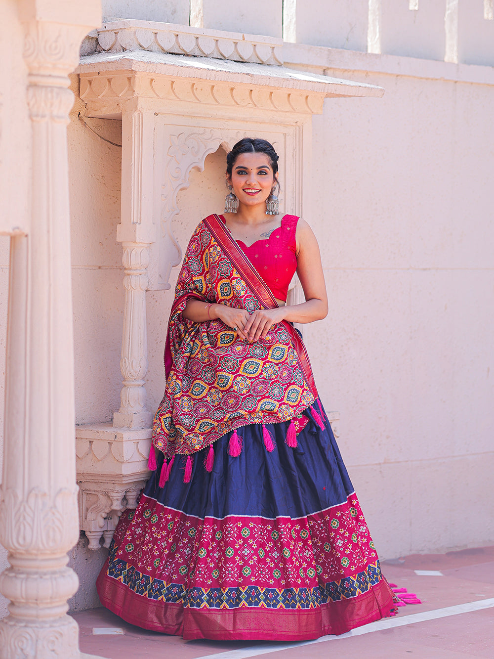 Blue Color Printed With Foil Work Dola Silk Lehenga Choli Clothsvilla