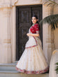 Load image into Gallery viewer, Off White Color Thread Embroidery Work With Lace Border Organza Lehenga Choli ClothsVilla.com
