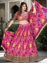Load image into Gallery viewer, Pink Color Digital Print With Sequins Embroidery Work Crushed Chinon Lehenga Choli ClothsVilla.com