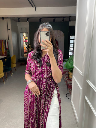 Wine Color Foil and Printed Pure Cotton Kurti Clothsvilla