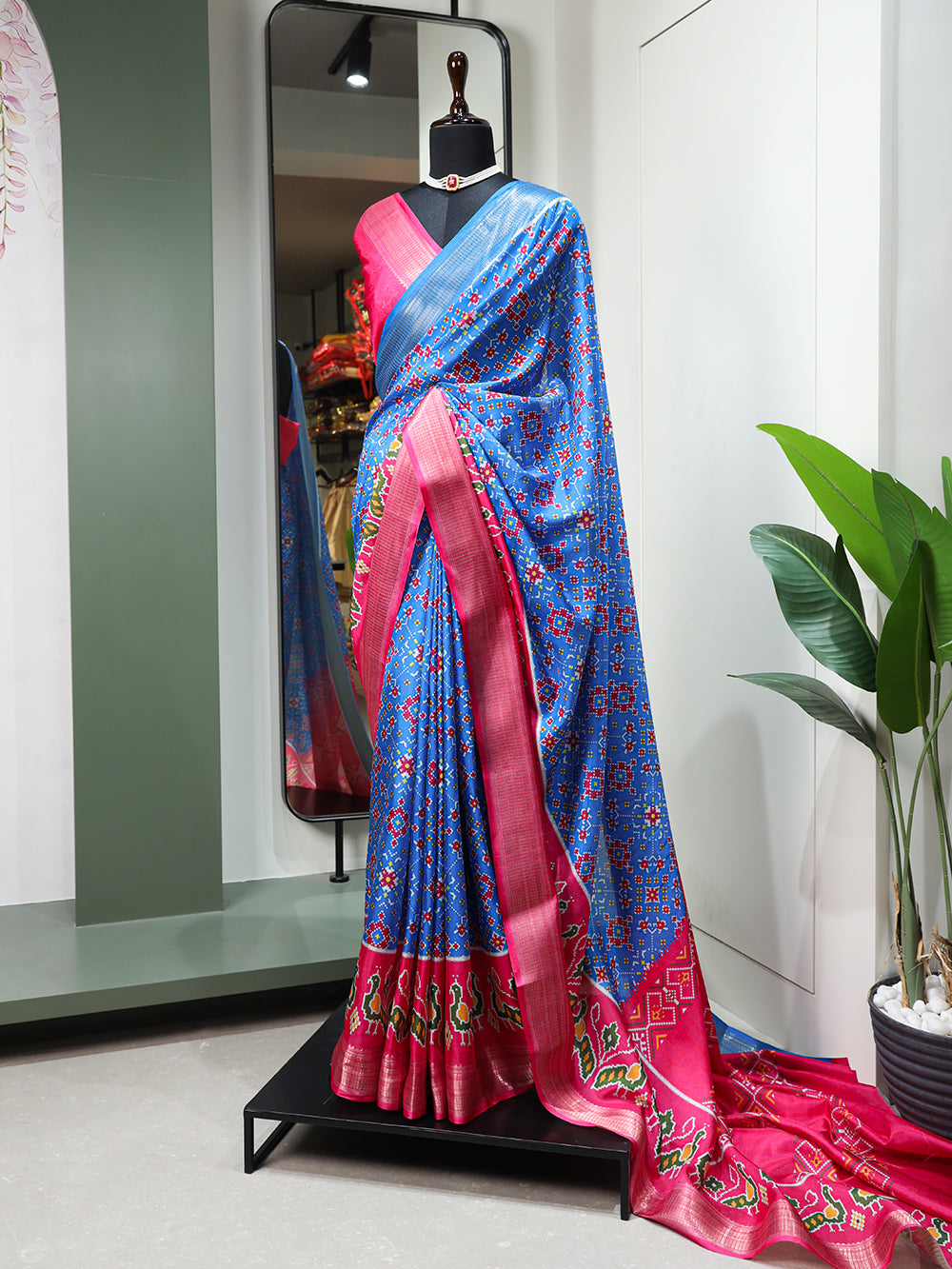 Sky Blue Color Digital Patola Printed Dola Silk Saree Clothsvilla