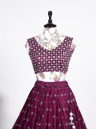 Wine Color Sequins Embroidery Work Neem Silk Lehenga Choli ClothsVilla.com