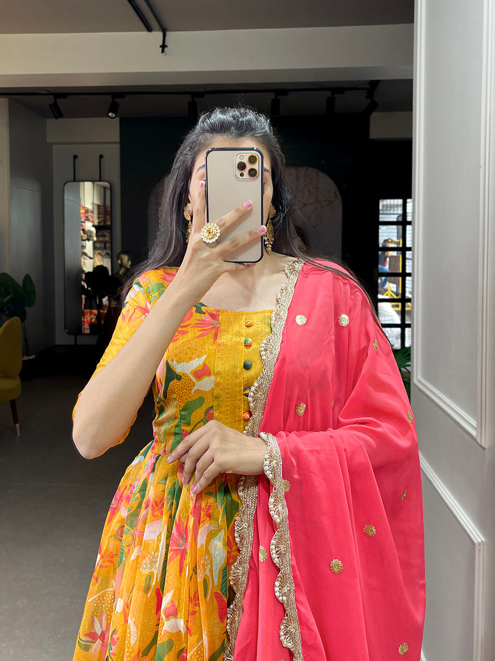 Yellow Color Printed With Weaving Work Patta Soft Chanderi  Dress Clothsvilla