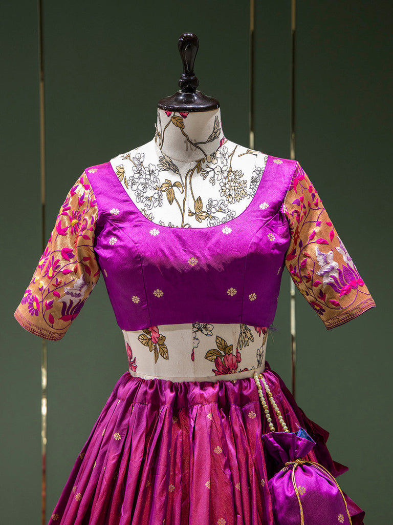 Purple Color Weaving Zari Work Jacquard Pethani Lehenga Sets Clothsvilla