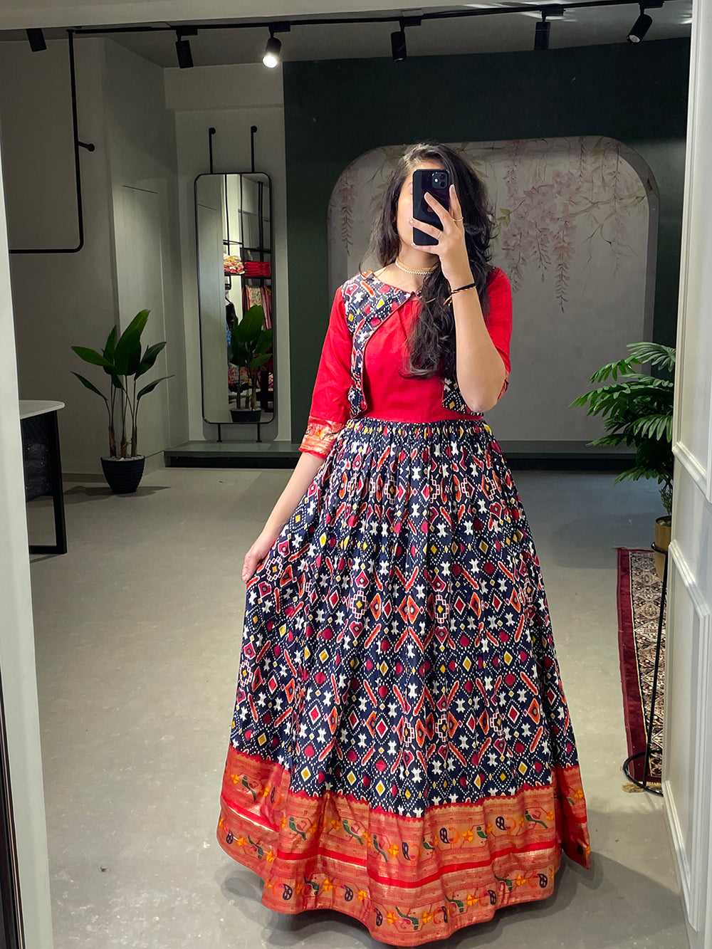 Navy blue Color Patola Paithani Printed And Foil Printed Silk Gown Clothsvilla