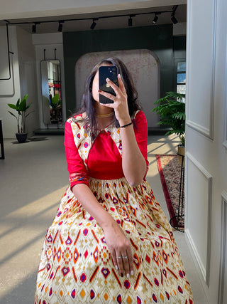 White Color Patola Paithani Printed And Foil Printed Dola Silk Dress Clothsvilla