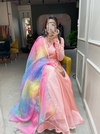 Peach Color Simple Soft Organza Gown Clothsvilla