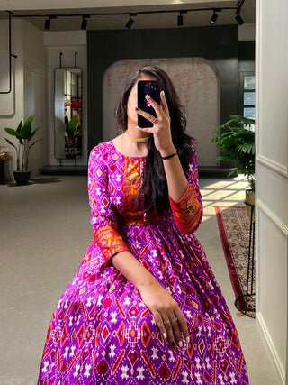Purple Color Patola Printed And Foil Printed Silk Gown Clothsvilla