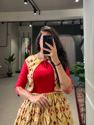 Off White Color Patola Paithani Printed And Foil Printed Silk Gown Clothsvilla