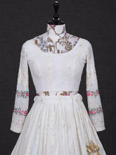 Load image into Gallery viewer, White Color Lucknowi Embroidery Work Georgette Lehenga Set Clothsvilla