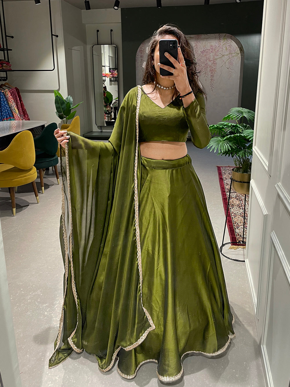 Mehendi Color Simple Rangoli Silk Mehendi Rasam Lehenga Choli Clothsvilla