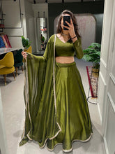 Load image into Gallery viewer, Mehendi Color Simple Rangoli Silk Mehendi Rasam Lehenga Choli Clothsvilla