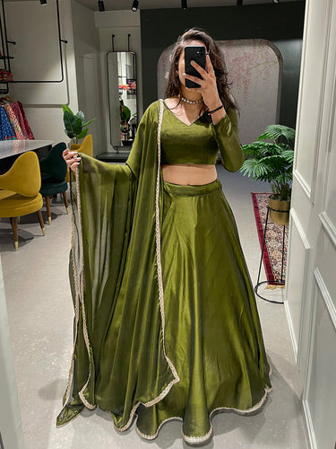 Mehendi Color Simple Rangoli Silk Mehendi Rasam Lehenga Choli Clothsvilla