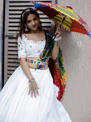 White Color Pure Cotton Navaratri Special Chaniya Choli Clothsvilla